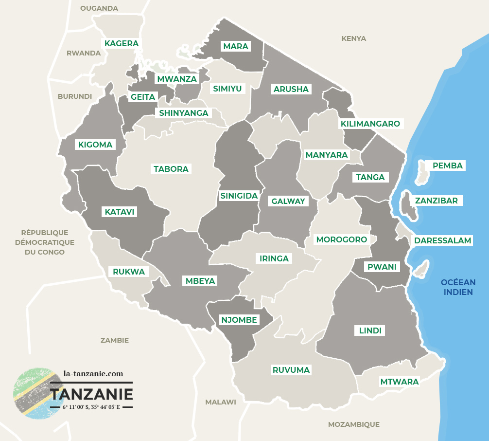 Carte région Tanzanie