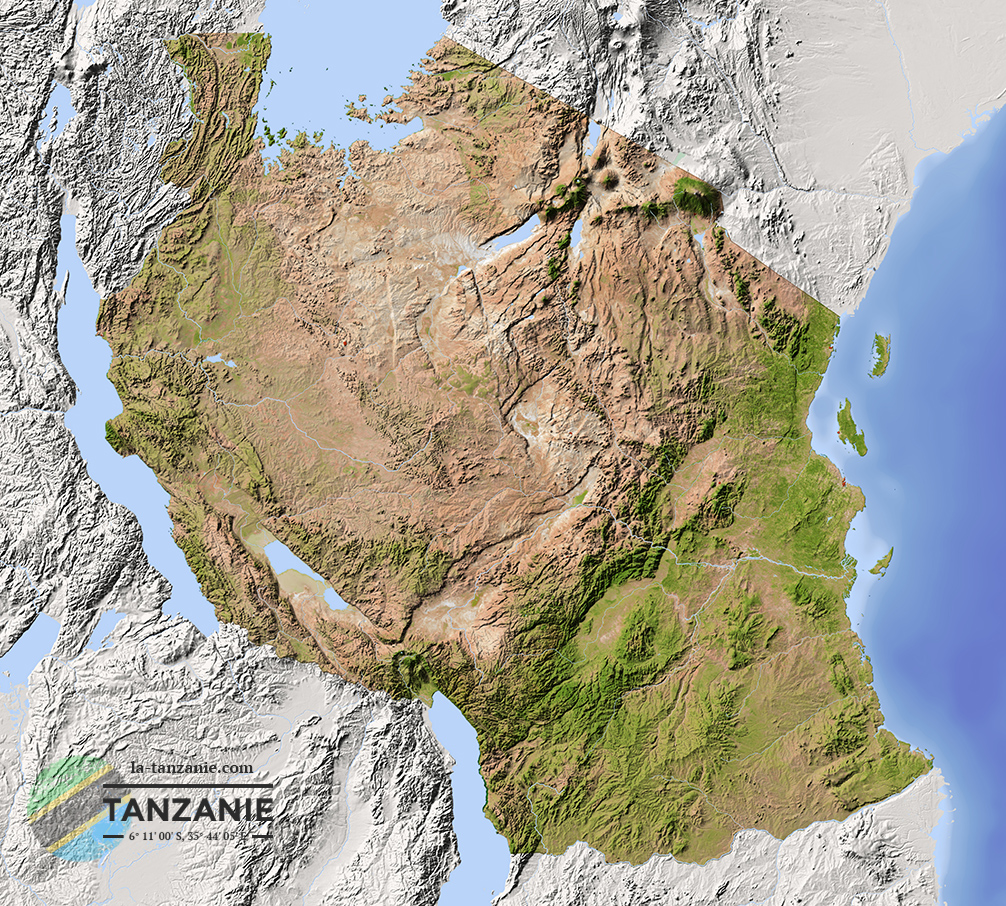 Carte relief paysage de Tanzanie