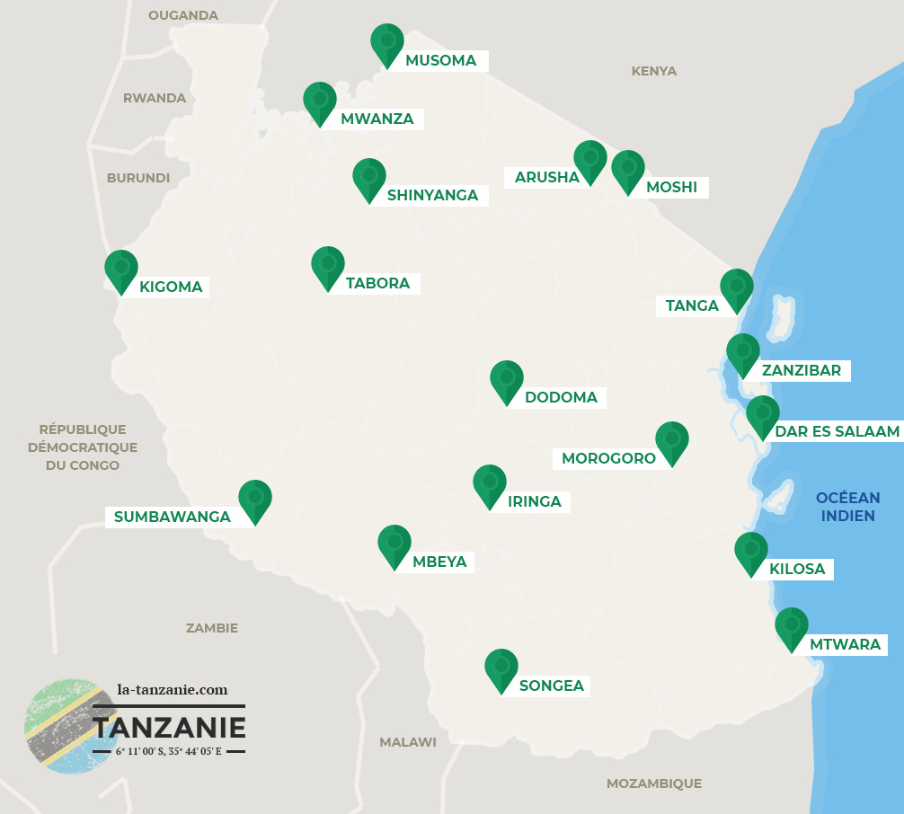 Carte villes Tanzanie